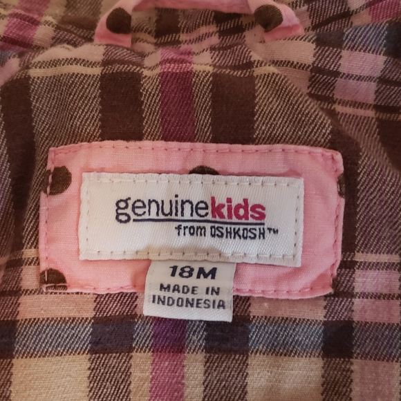 Oshkosh Toddler Jacket, 18 mo, Pink Plaid, lined with polkadots - Picture 3 of 4